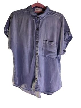 Cloth & Stone Soft 100% Tencel Blue Short Sleeve Button Down Shirt Small